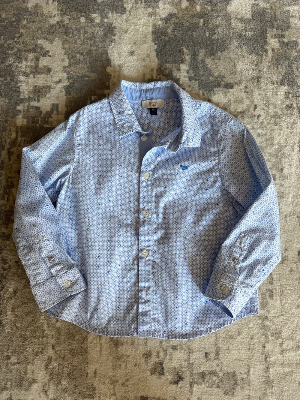 Baby Giorgio Armani Light Blue Micro-Pattern Button-Down Shirt, Size 36m